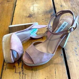 Steve Madden Tan Suede Platform with Ankle Strap